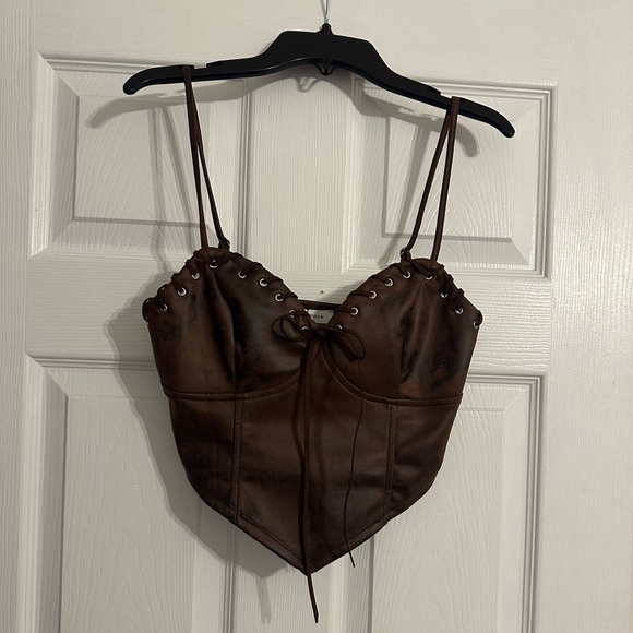Bear Dance Tops - Bear Dance Dark Brown Lace-Up Camisole Corset Style Bustier Halter Top